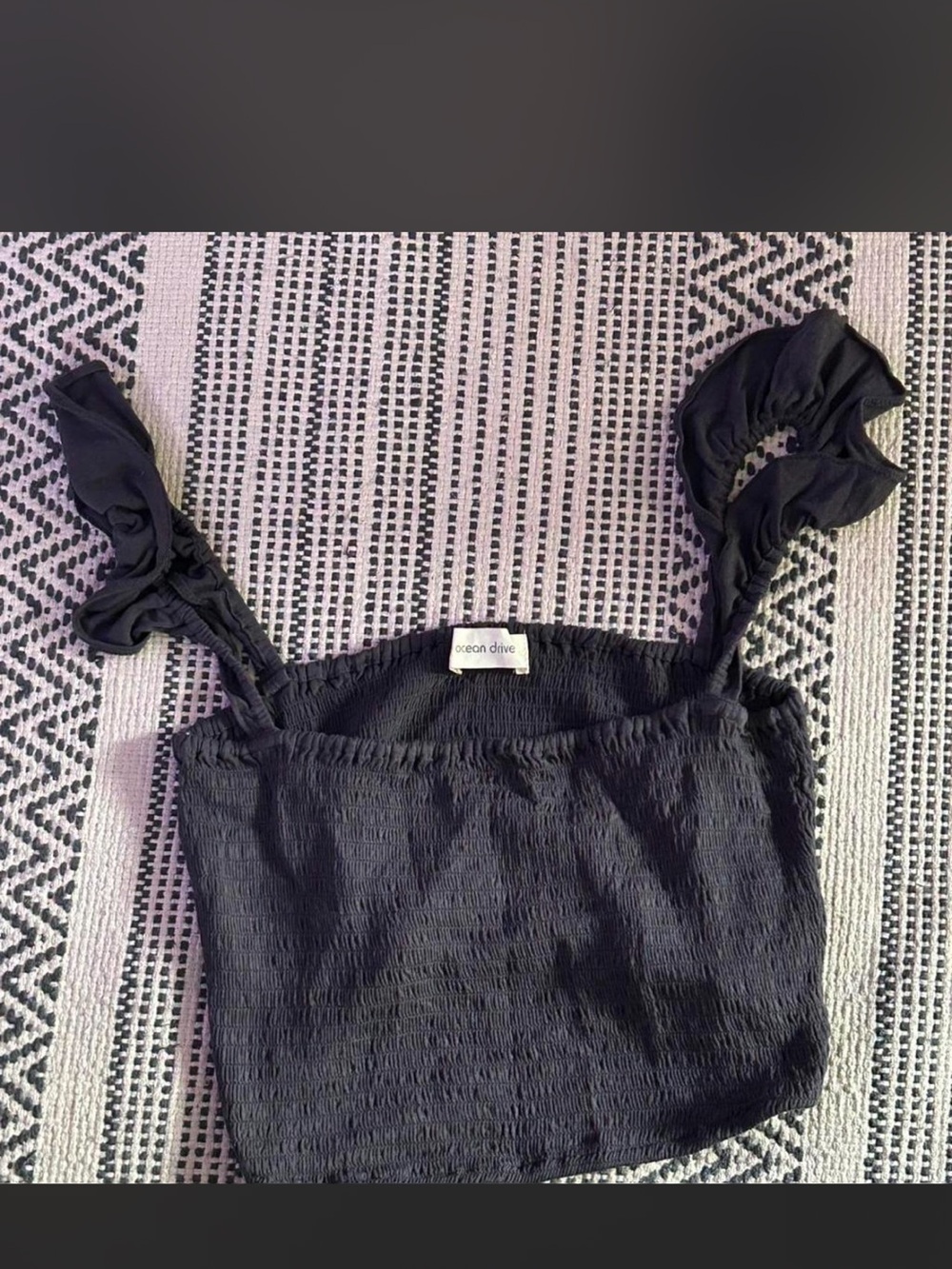 Ocean Drive Black Smocked Crop Camisole with Ruffled Straps